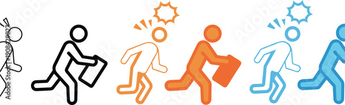 Business figures running illustration, professional urgency artwork, briefcase icons design, transformation concept graphic, awareness progression symbol, corporate action representation