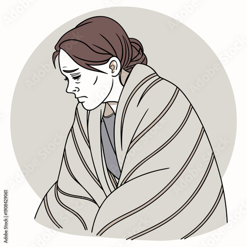 Woman wrapped in blanket looking unwell sick