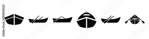 Vector set illustration of rowboat icons. Simple transport silhouette icon design collection.