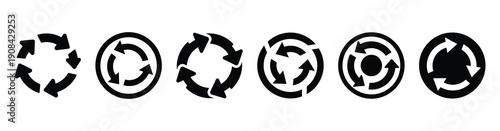 Vector set illustration of roundabout sign icons. Simple transport silhouette icon design collection.