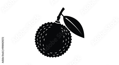 A simple black silhouette depicts a custard apple with its distinctive textured surface and attached green leaf