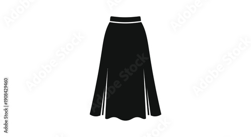 A simple black silhouette depicts a long flowing skirt with a defined waistband and hemline high quality professional