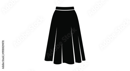 A minimalist black silhouette depicts a flared skirt showcasing a simple fashion garment design high quality professional detailed