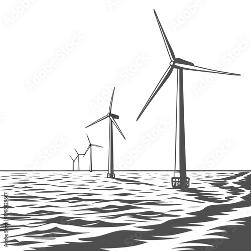 Offshore wind turbines in the ocean water renewable energy