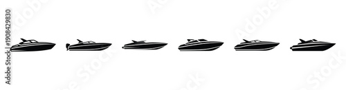 Vector set illustration of speedboat icons. Simple transport silhouette icon design collection.
