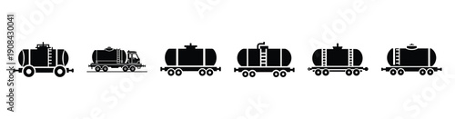 Vector set illustration of tank wagon icons. Simple transport silhouette icon design collection.