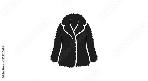 A minimalist black and white silhouette depicts a fluffy hooded coat or jacket suggesting warmth and style high quality professional