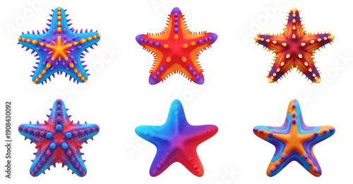 Starfish Collection Vibrant Colorful Nautical Marine Life on White Background for Summer Beach Design