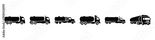 Vector set illustration of tanker truck icons. Simple transport silhouette icon design collection.