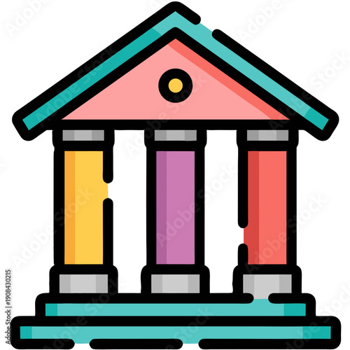 Bank Building Vector Illustration in Flat Design Style, Representing Financial Institutions, Law, and Government Authority for Business Concepts