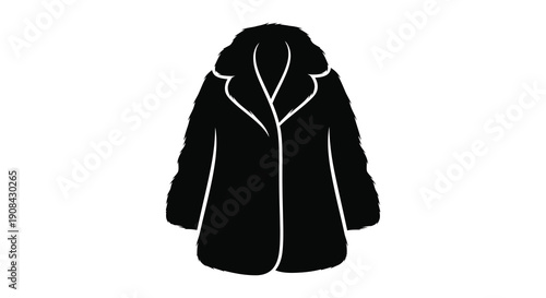 A black silhouette depicts a fluffy oversized winter coat with a visible hood and open front high quality