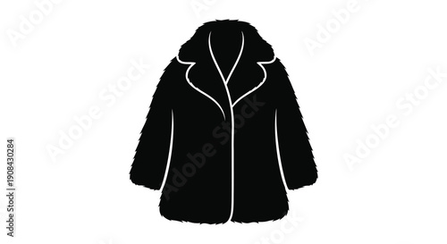 A simple black silhouette depicts a fluffy long haired fur coat with an open front and defined shape