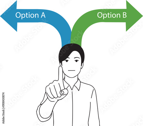 Minimalist Professional Choosing Between Two Paths Illustration for Life Coaching, decision-making, career guidance, and problem-solving.