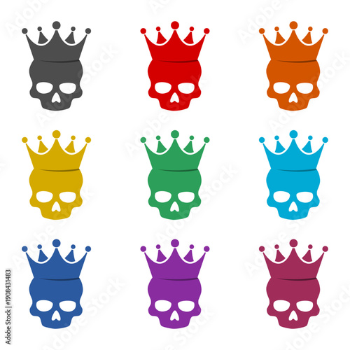 Crowned Skull icon isolated on white background. Set icons colorful
