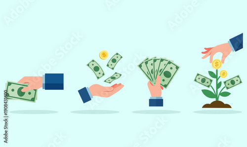 Financial Investment Money Growth and Banking Concept Vector Set
