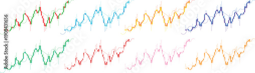 Multi Color Financial Candlestick Chart Set with Moving Average Lines for Stock Market and Trading Analysis Vector