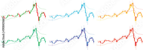 Financial Trading Candlestick Chart Set with Moving Average Lines Stock Market Analysis Vector