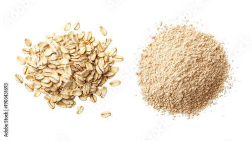 A pile of oatmeal and oat flour on a black background on transparent background