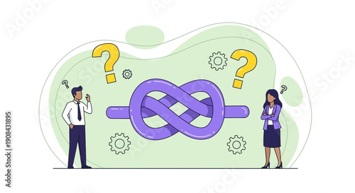 Confused business professionals puzzled by complex problem symbol