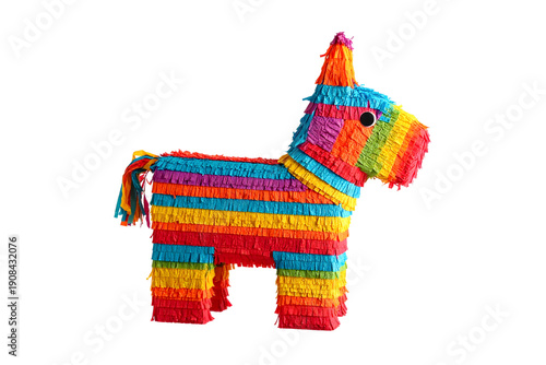 A colorful piñata in the shape of a donkey against a black background