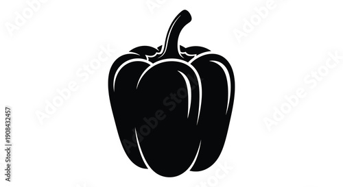 A striking black silhouette of a bell pepper showcases its distinct shape and form creating a bold visual silhouette
