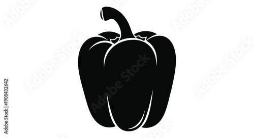 A striking black silhouette of a bell pepper showcases its distinct shape and form creating a bold image silhouette