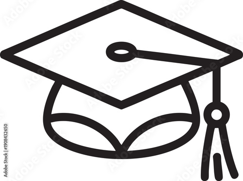 Graduation cap mortarboard with tassel line art education symbol simple icon