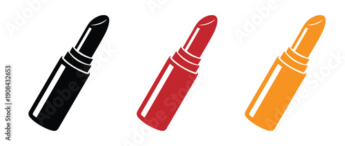 Add a pop of color to your beauty and cosmetics projects with these vibrant lipstick tubes in black, red, and orange, perfect for fashion and lifestyle designs