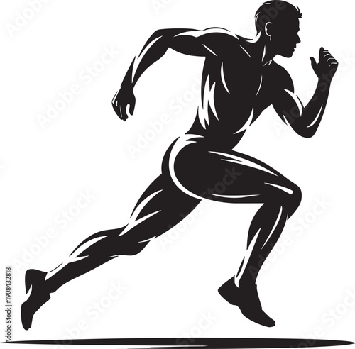 Dynamic sprinter running, athletic man silhouette in motion, fitness and sport illustration, peak performance