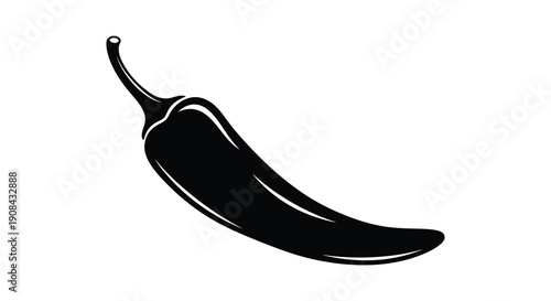 A striking black silhouette of a single chili pepper showcasing its curved shape and vibrant form silhouette