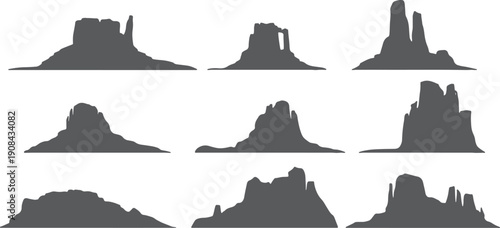 Minimalist silhouette mountain landscape isolated on transparent background