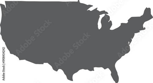 Minimalist silhouette map of the united states isolated on transparent background