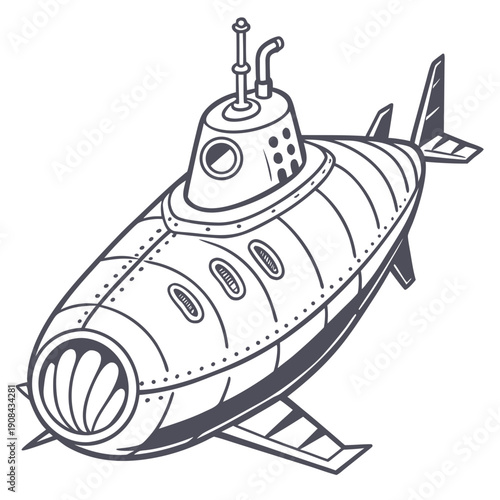 Gray submarine with conning tower and propeller fins