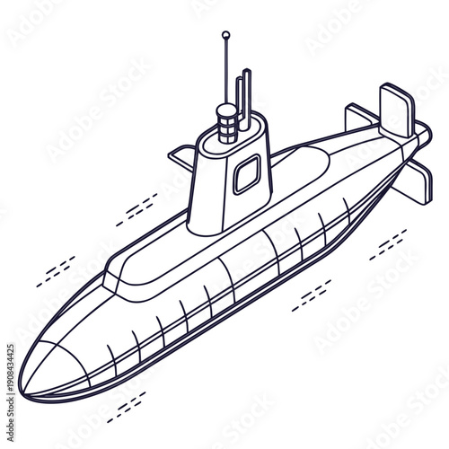 Isometric view of futuristic submarine with realistic details