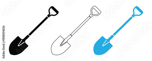 Modern shovels for gardening and construction in black, white, and blue, perfect for work and landscaping projects