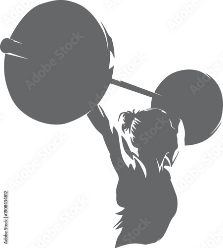 Dynamic silhouette of weightlifter with barbell isolated on transparent background