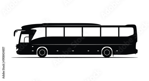A detailed side view illustration of a large passenger coach presented as a dark silhouette high quality professional detailed