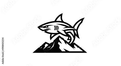 Shark silhouette above mountain peaks