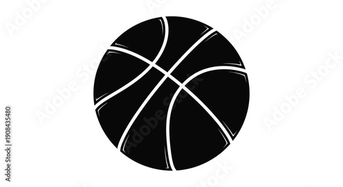 A stark graphic representation depicts a classic basketball with defined lines and contrasting black and white tones