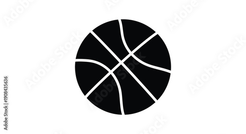 A stark minimalist illustration depicts a black basketball with prominent white lines defining its segmented panels high quality