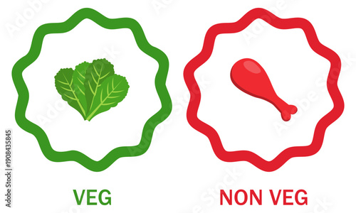 Veg Non-Veg Egg Medical and Chemical Classification Labels in Wavy Badge Style