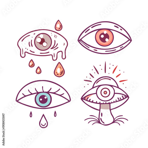 Stunning eye illustrations with vibrant colors and tears