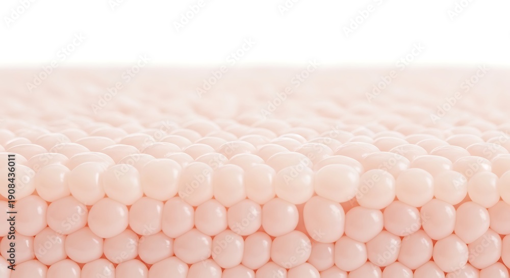 Obraz premium Abstract three dimensional rendering of pink round cells forming a soft biological tissue