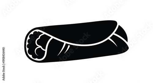 A simple black and white illustration depicts a rolled up carpet or rug showcasing its cylindrical form and texture