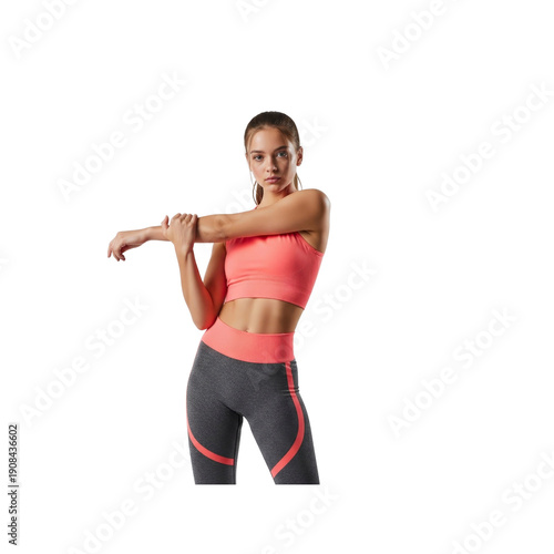 Woman stretching arms in sportswear
