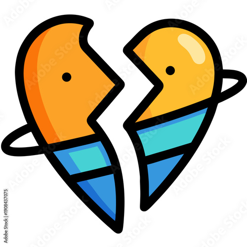 Broken Heart Vector Illustration, Flat Design Graphic Depicting Relationship Problems, Emotional Pain, and Separation Concepts