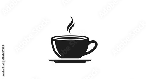 A minimalist black and white illustration depicts a steaming cup of coffee on a saucer high quality professional detailed modern