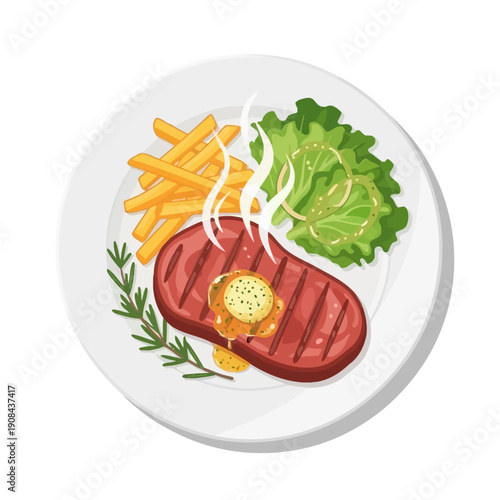 Grilled Steak Dinner with Fries and Salad