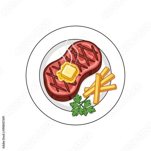 Grilled Steak Dinner with Butter and Fries