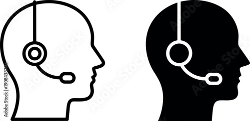 Black and white headset on white background communication